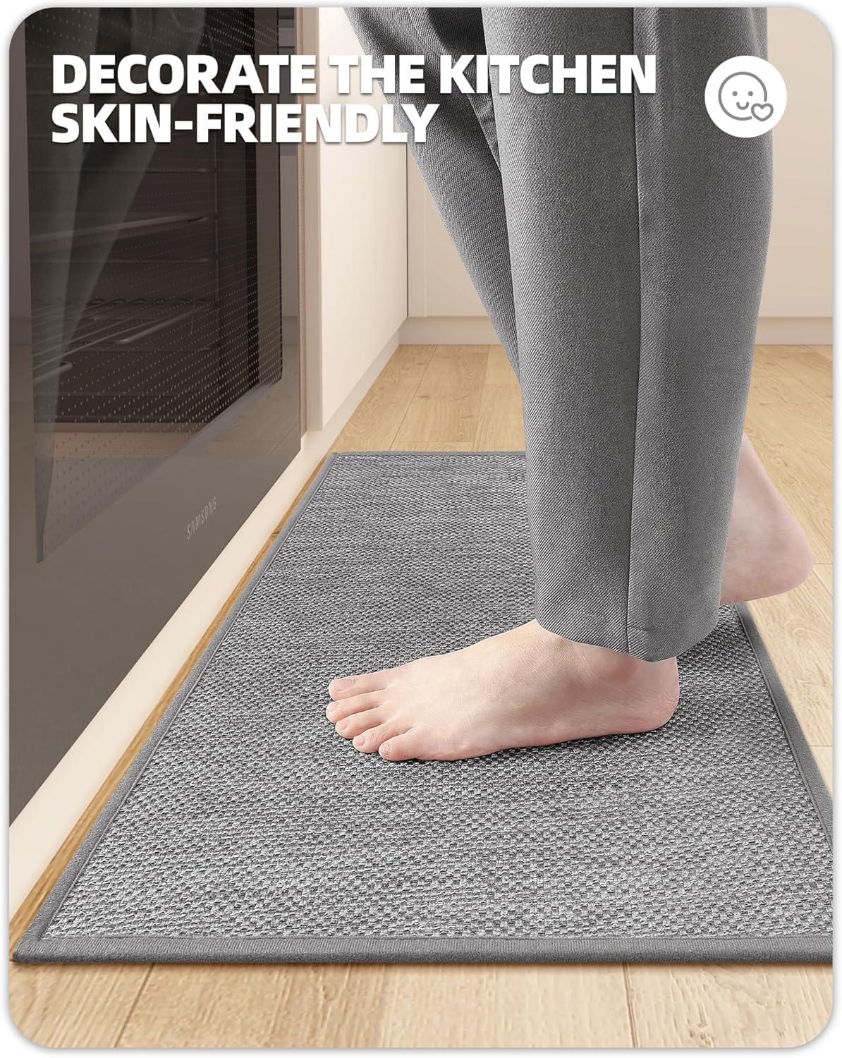 Color&Geometry Kitchen Rugs and Mats Non Slip Washable, Absorbent,Woven Kitchen Runner Rug Easy to Clean Kitchen Floor Mats for in Front of Sink, Laundry Room, Hallway, 24"x72", Light Grey