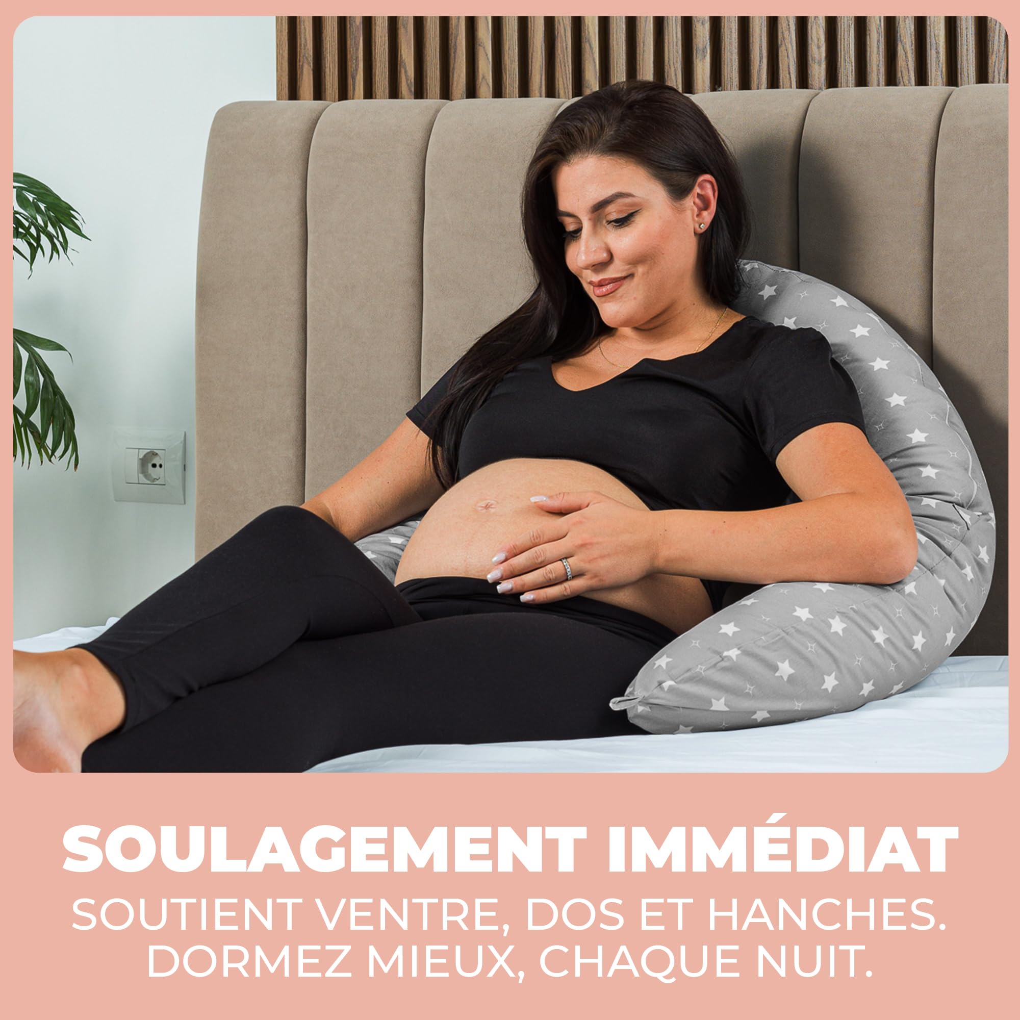 Coussin de Grossesse et Allaitement XXL Oreiller de Maternité pour Femmes Enceintes et Bébé Coussin Multifonctionnel avec Taie en 100% Coton pour Dormir sur Le Côté et l'activité du Tummy Time