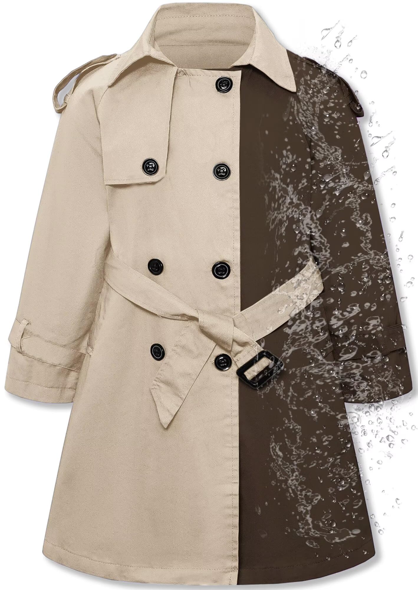 Betusline Womens &amp; Girls Waterproof Trench Coat Double Breasted Lapel Overcoat Outerwear, 3 Years - Women 2XL