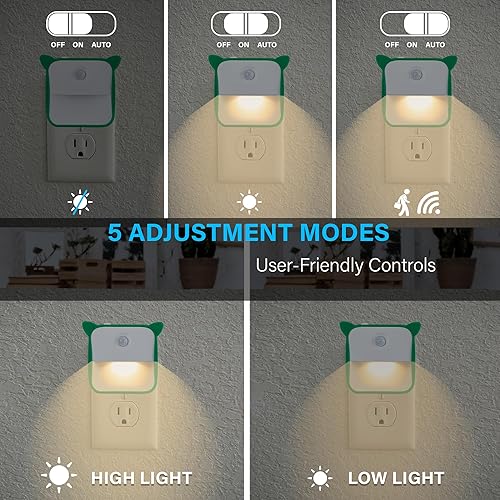 Miniatura 4 de Luz nocturna enchufable con sensor de movimiento y sensor de atardecer a amanecer, bonita luz nocturna LED blanca cálida con 2 brillos para baño,