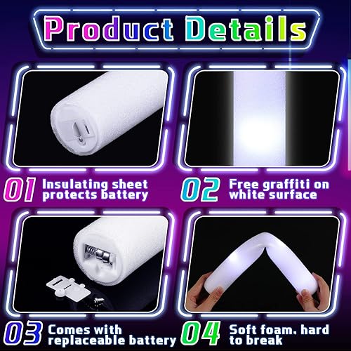 Miniatura 3 de Liliful 72 varillas de espuma LED blancas que brillan en la luz, varitas de boda, para cumpleaños, boda, despedida de soltera, rave, carnaval,