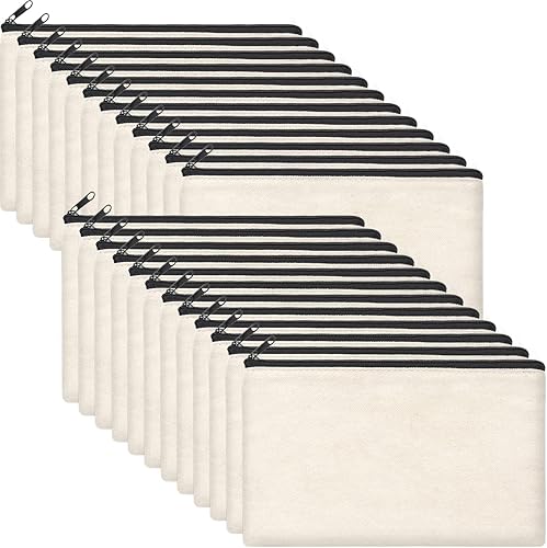 ZeeDix Bolsa de lona, bolsa de cosméticos multiusos con cremallera, bolsa de lona con cremallera para manualidades, bolsas de maquillaje en blanco,