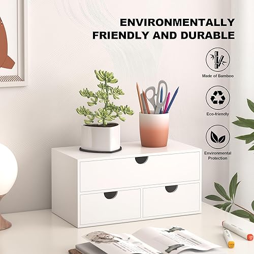 Miniatura 4 de Organizador de escritorio de bambú con cajones, cajones de almacenamiento de escritorio para facturas, suministros de oficina, utensilios de cocina,