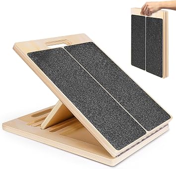 Adjustable Wooden Slant Board for Calf Stretching, Foldable 4-Angle Incline Board with Non-Slip Surface and Carry Handle, Squat Wedge for Ankle Mobility, Home Gym and Physiotherapy