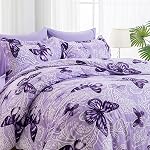 ARTALL Lightweight Microfiber Twin Size 2 Pieces Comforter Set with 1 Sham, Purple Paisley Floral Butterfly Pattern All Season Bedding Set