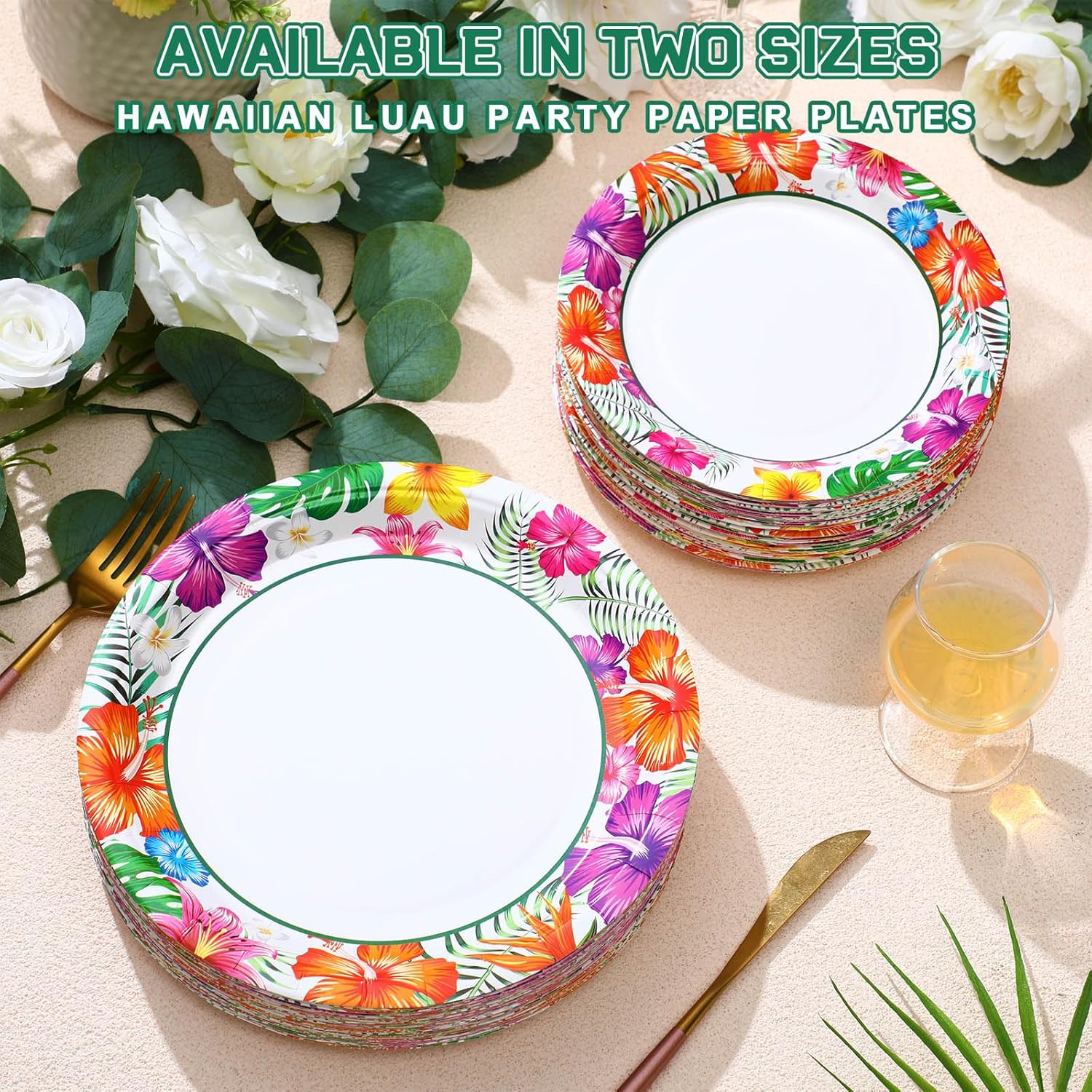 Havawish 120 Pcs Summer Party Paper Plates Disposable Round Paper Plate Dessert Plates Decorations for Summer Safari Theme Birthday, 7 Inch and 9 Inch(Hawaiian Luau Theme)