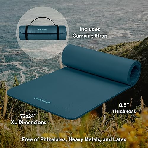 Miniatura 2 de Retrospec Solana - Esterilla de yoga de 1/2 pulgada de grosor con correa de nailon para hombres y mujeres, tapete de ejercicio antideslizante para