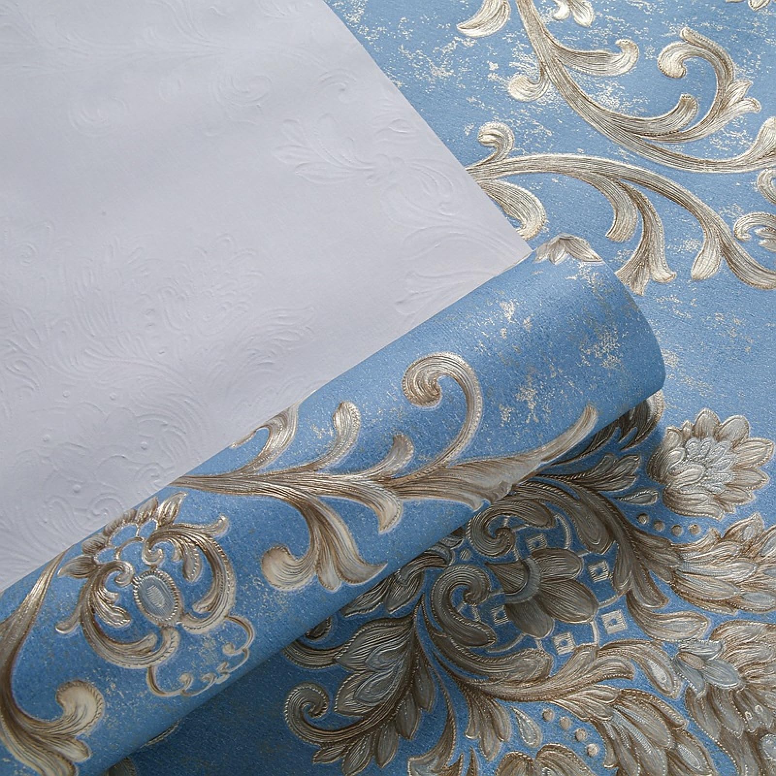 Papel Pintado Azul Oscuro 3D con Relieve Europeo para Dormitorio, Sala de Estar, Hotel, Papel Pintado con Flores Grandes, no Autoadhesivo