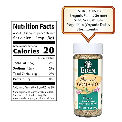 Miniatura 2 de Eden Gomasio de algas marinas, sal de sésamo, semillas de sésamo orgánicas, sal marina, dulce, nori y kombu, macrobiótico, furikake, condimento,