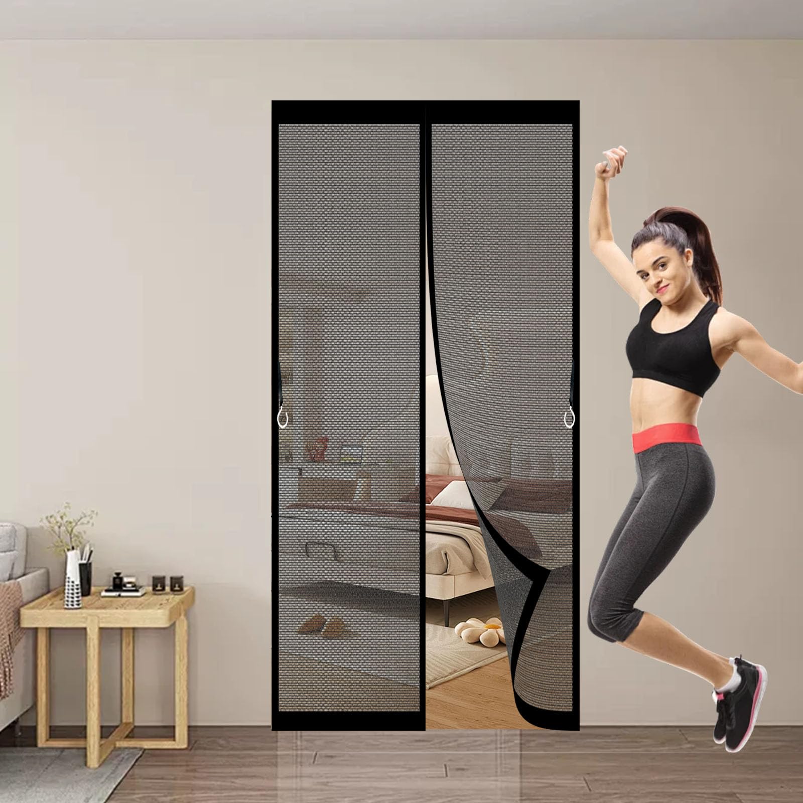 Moustiquaire porte aimantée 111x240 cm noire pour terrasse