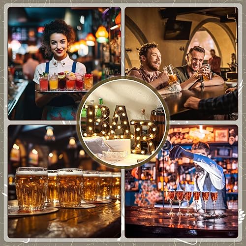 Miniatura 4 de Aurelema Letras con luces LED vintage iluminadas, letras rústicas iluminadas con luces, funciona con pilas, letras con luz LED para cafetería, bar,