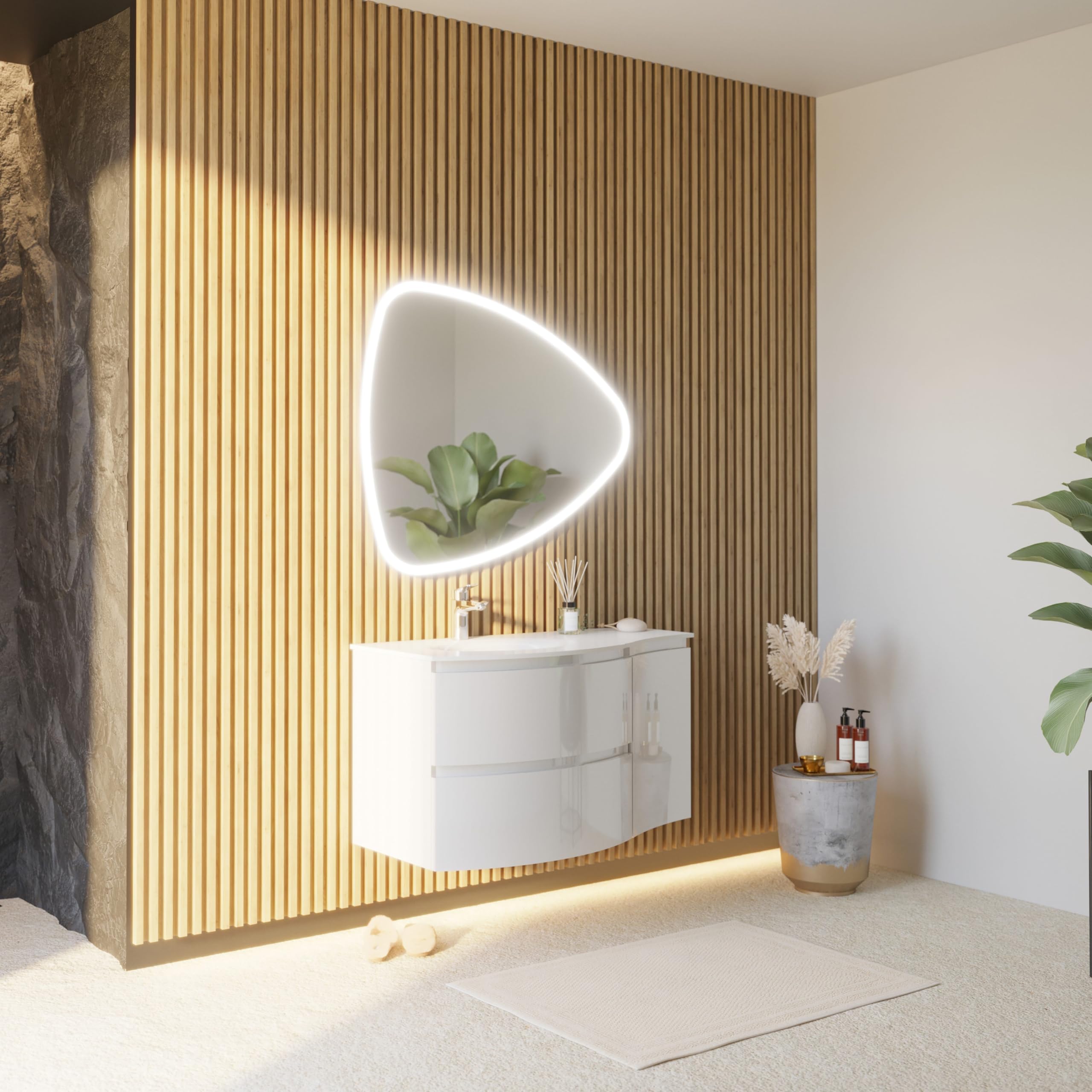 Kiamami Valentina - Mobile Bagno Sospeso 105 Cm Bianco Lucido Specchio A Goccia | Los Angeles