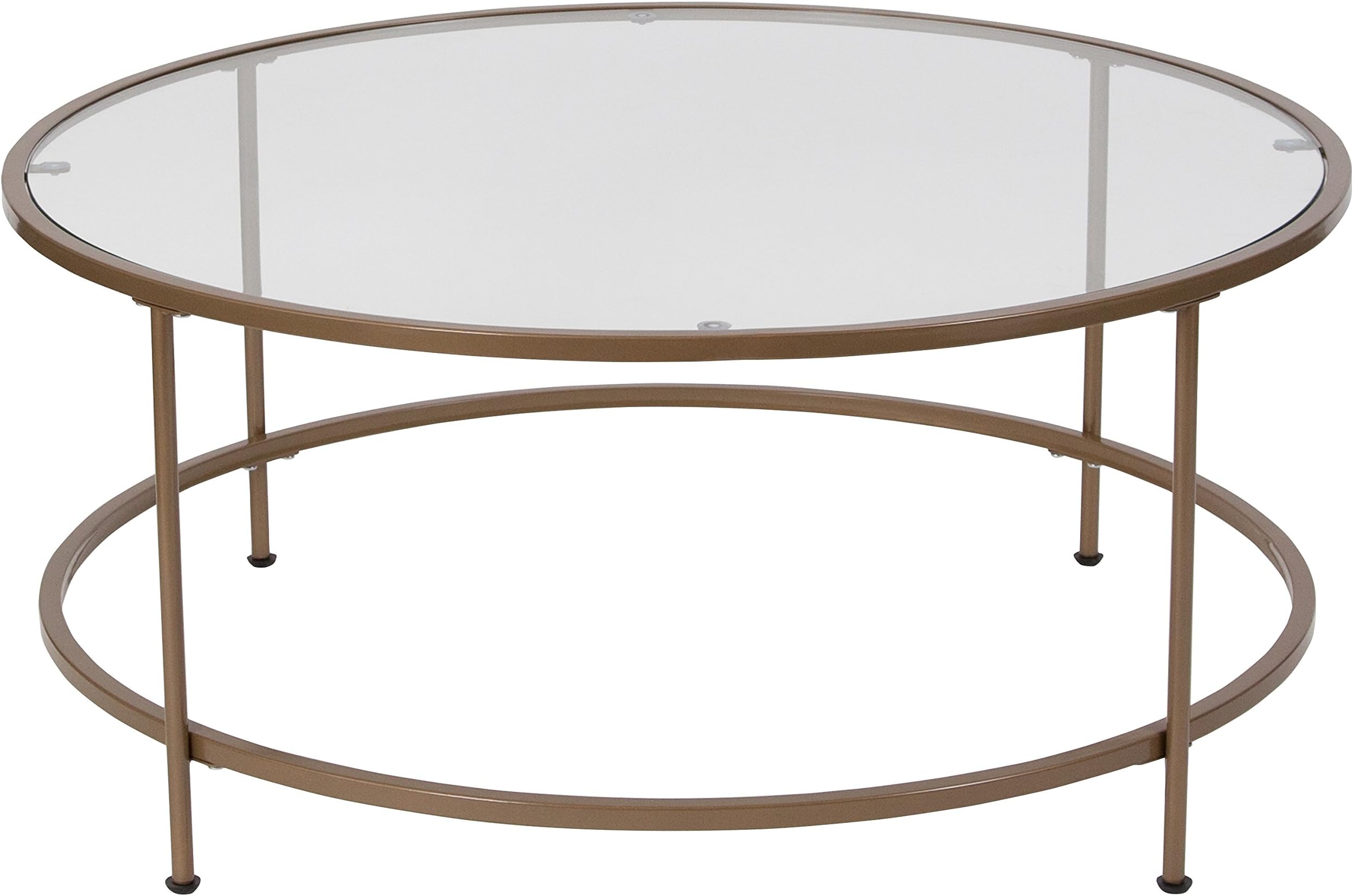 Flash Furniture Astoria Collection Round Coffee Table - Modern Clear Glass Coffee Table - Brushed Gold Frame
