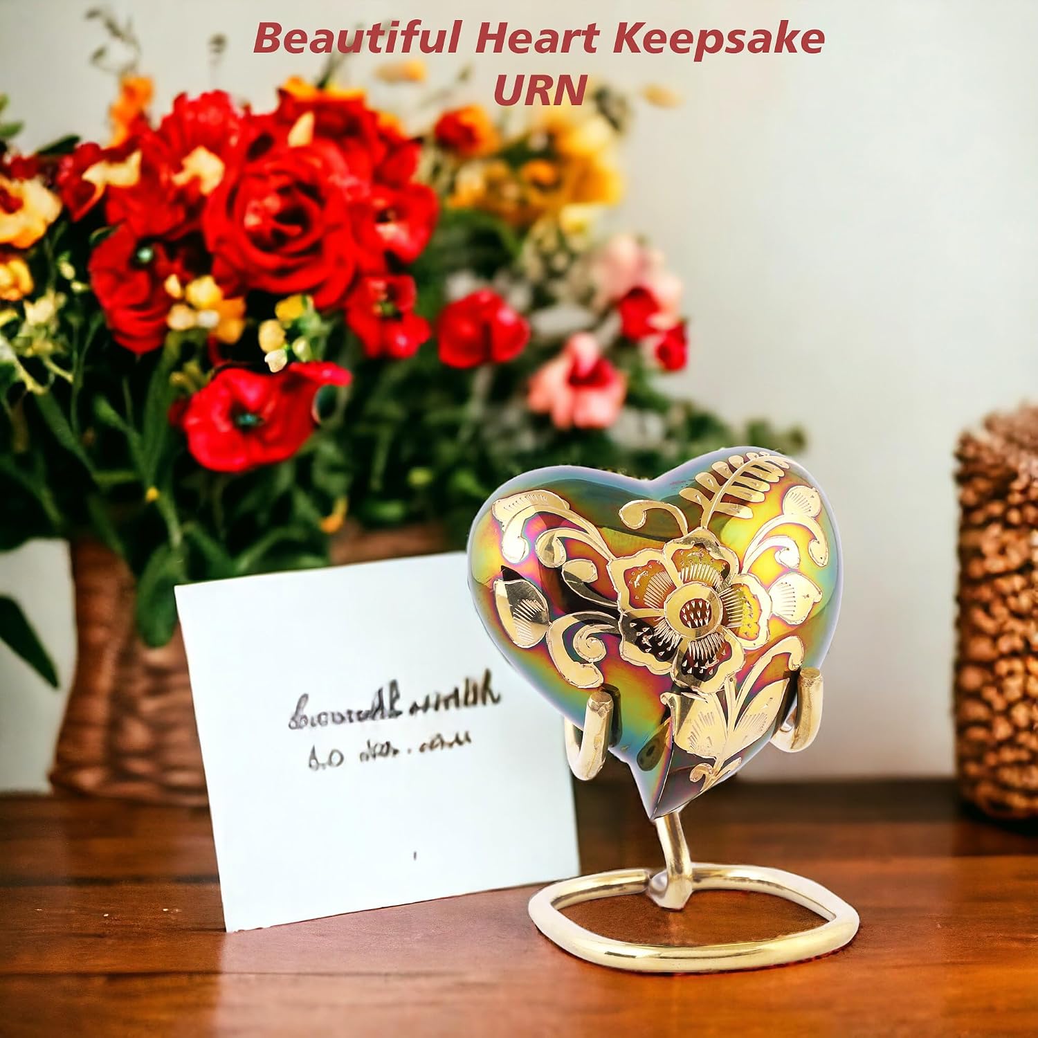 Golden Heart Keepsake Urn for Human & Pet Ashes | Small Urn for Ashes with Stand | Holds 3 Cu In Ashes | Mini Heart Shape Urn | American Glory Light Green Urn