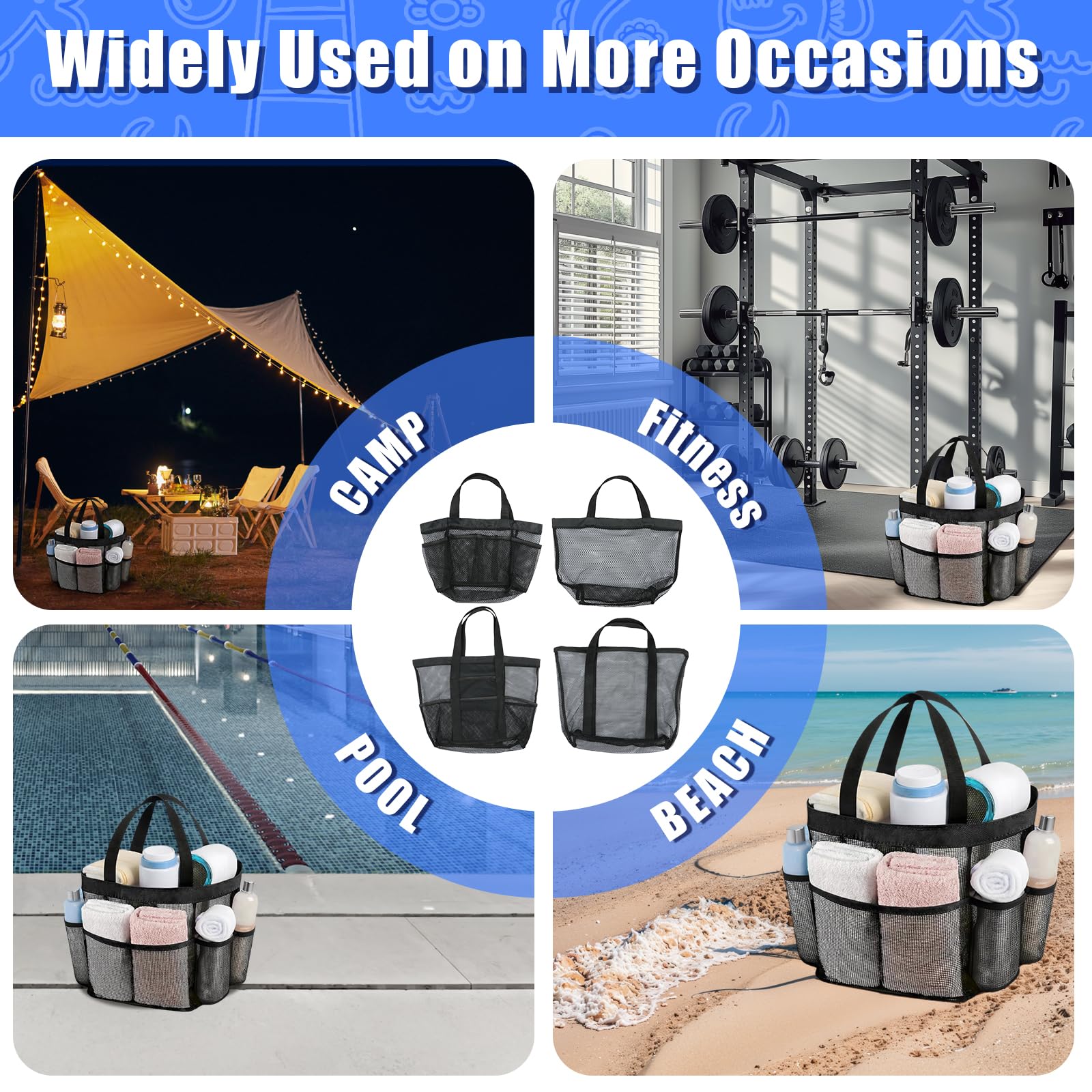 Tibapla Grand Sac De Douche En Maille Avec Fermeture Éclair - Fourre-Tout Pliable Pour Plage, Natation, Camping, Rangement De Jouets (Noir