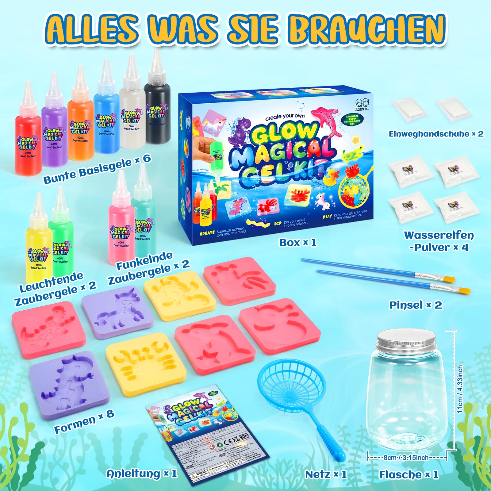 Wasser Elf Kit, Magisches Aqua Gelz Set Bastelset Kinder ab 4 5 6 7 8 9 10 Jahre Geschenk Mädchen 6 7 8 Jahren Kreative Wasserperlen für Kinder Wassertiere Selber Machen Jungen Spielzeug ab 4-12 Jahre
