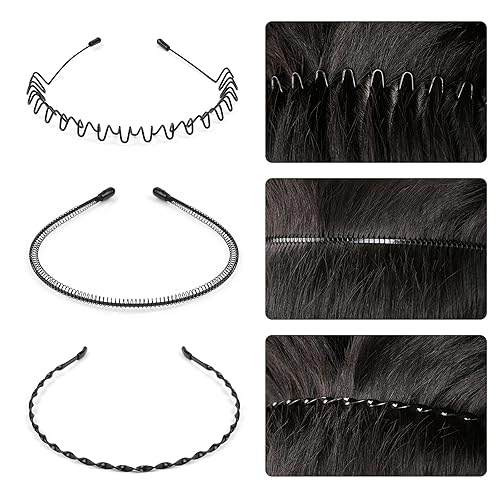 Miniatura 5 de URAQT Diademas de metal, 6 unidades, unisex, color negro, para primavera, onduladas, para deportes, yoga, bandas antideslizantes para exteriores