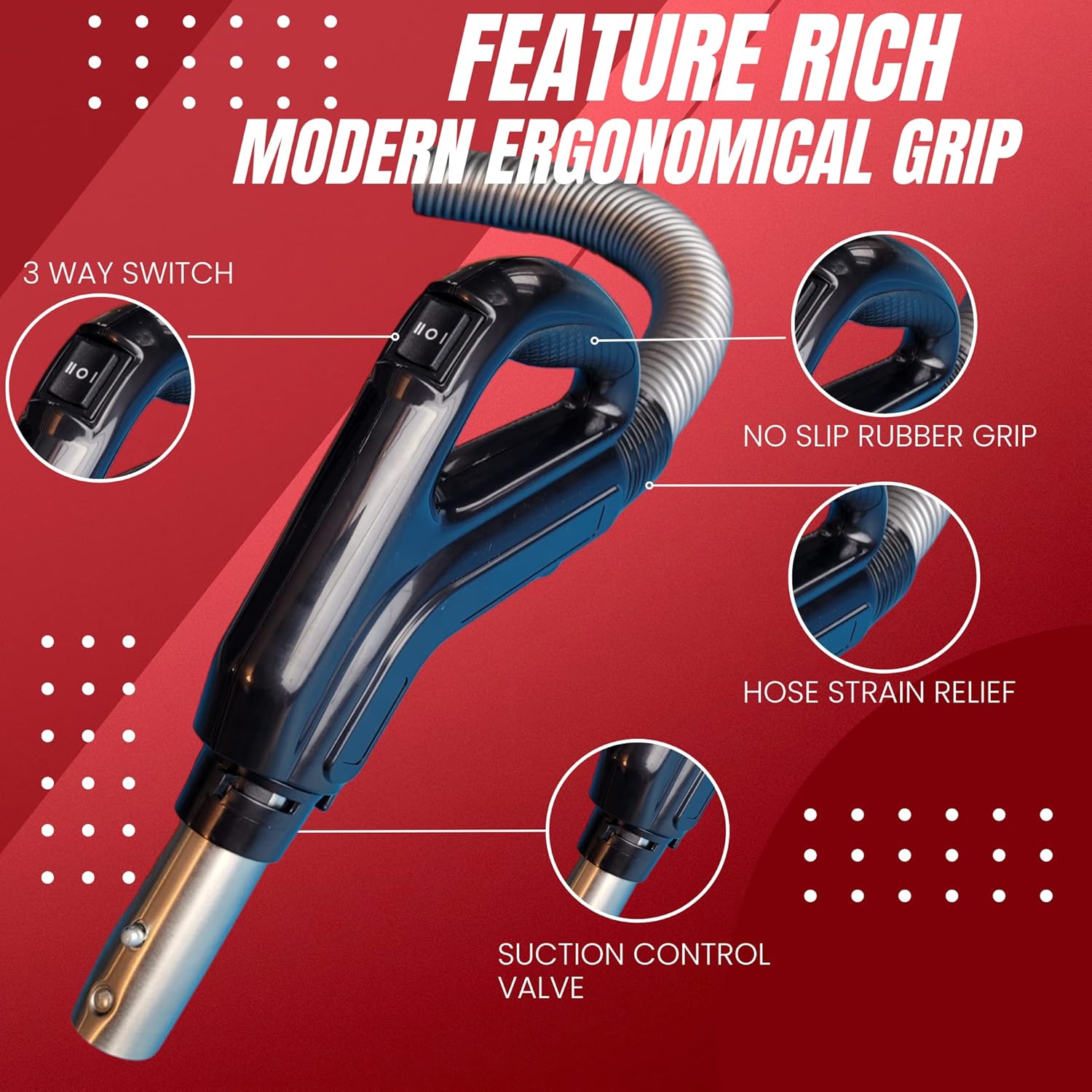Superhose Universal Dual Voltage Central Vacuum Hose | Extra Long Central Vac Hose with Pigtail Plug, Direct Connect, and Low Voltage | Swivel Handle with 3-Way Switch | 37 Feet