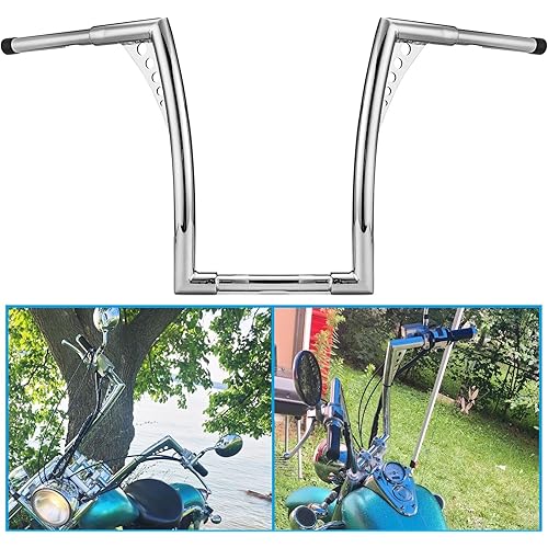 WSays 14" Rise Ape Hangers 1-1/4" Diameter HandleBar Chrome Compatible with Harley Dyna Softail Sportster XL 883 1200 Road King 1994-2022 and Road Glide 1998-2013 Model