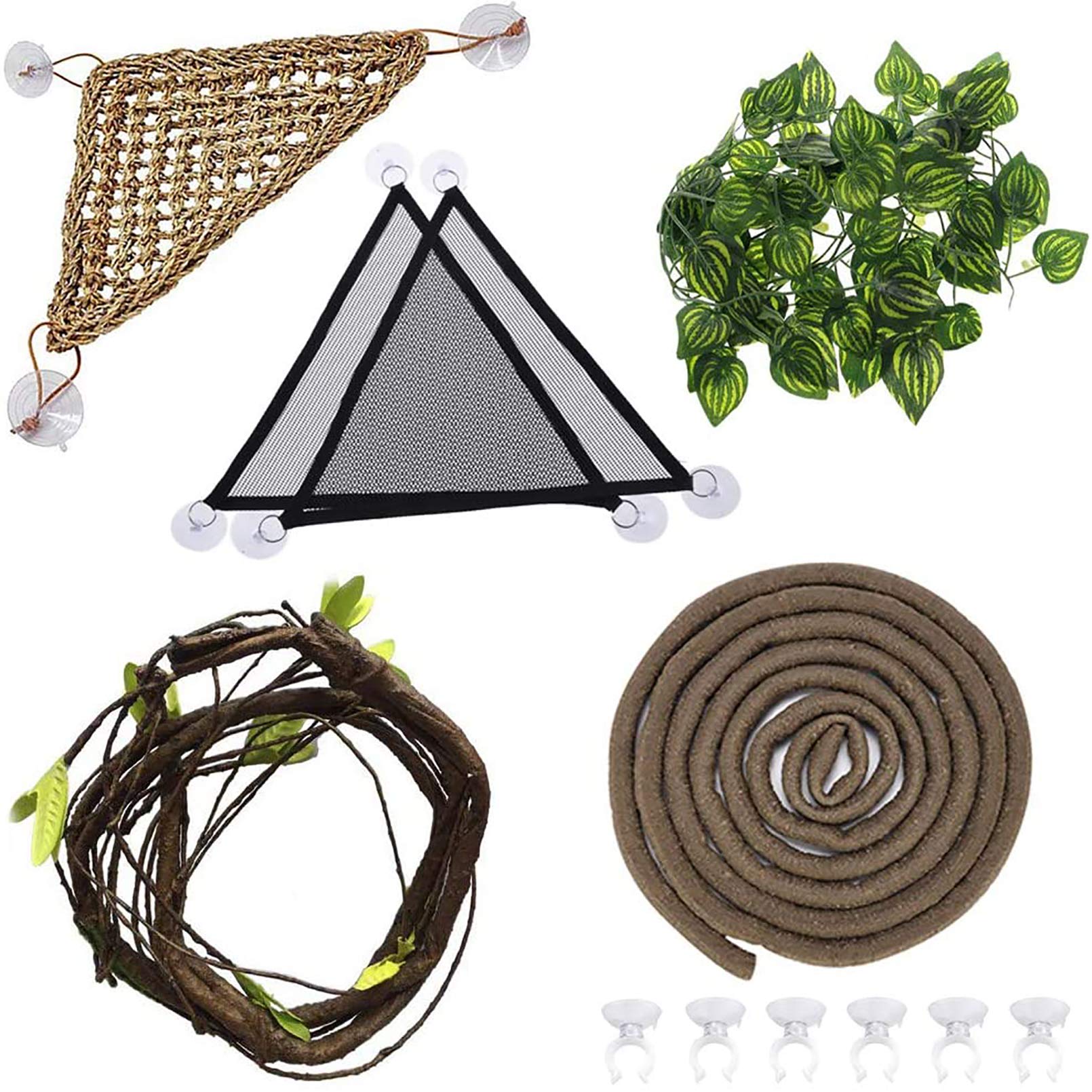 PINVNBY Hamac à motif de dragon barbu - Accessoires pour aquarium - Maille respirante - Hamac lézard pour reptile - Feuilles grimpantes artificielles - Avec ventouses - Pour caméléon, gecko, serpents