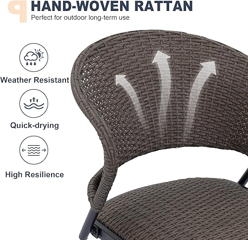 Miniatura 2 de VICLLAX Juego de barra para patio de 3 piezas, mesa cuadrada de altura de barra de 28 pulgadas con agujero para sombrilla y 2 sillas giratorias de