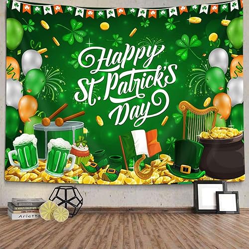 Miniatura 1 de Xiaoput Tapiz del Día de San Patricio para dormitorio, decoración del día de la suerte irlandesa de trébol, tapiz para colgar en la pared, tapiz de