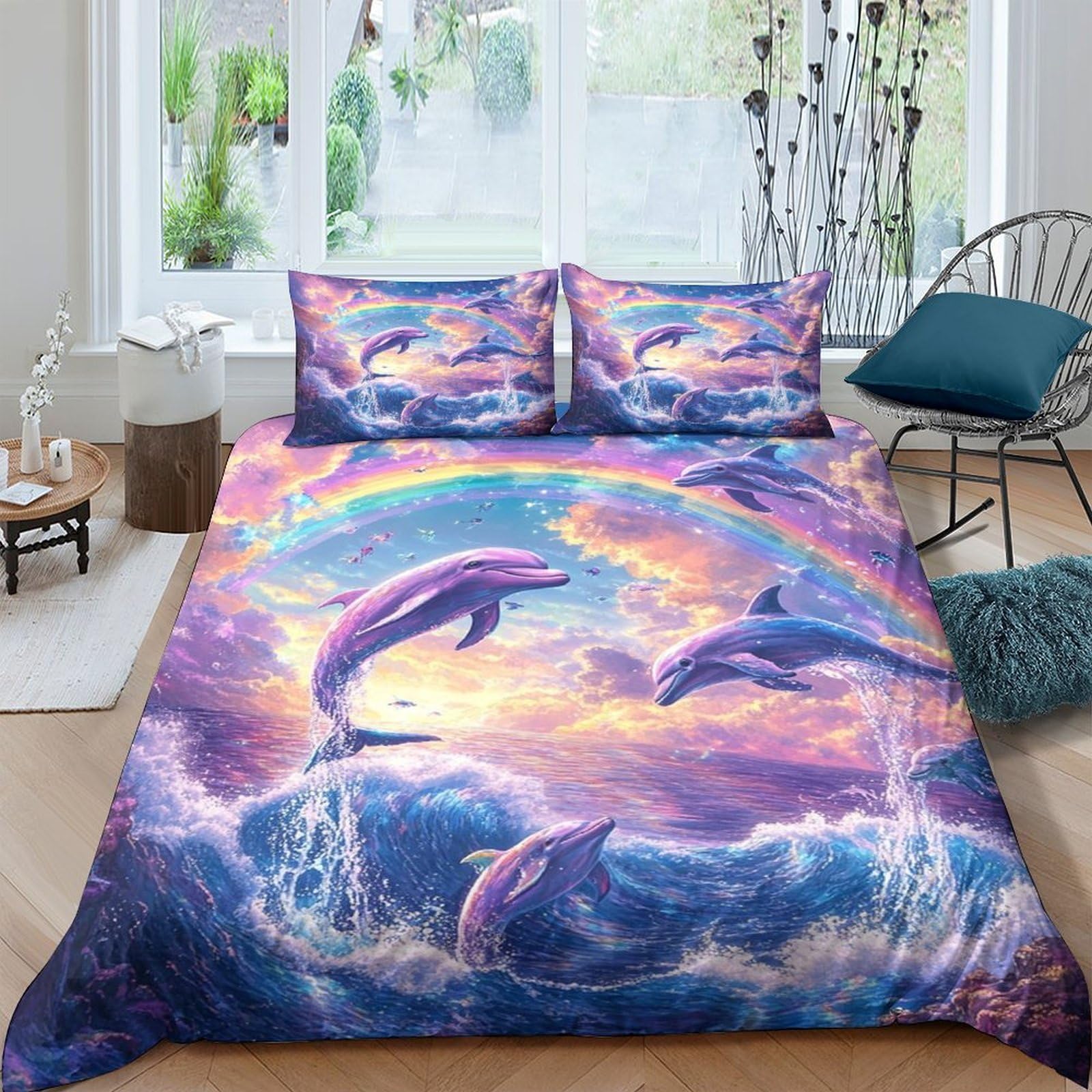 Ctjqhvkz Style-5 3D Printed Ocean Dolphin Fitted Sheet Microfiber Soft Breathable Sunset Mattress Cover For Bedroom Decor Protection Single（135X200cm）