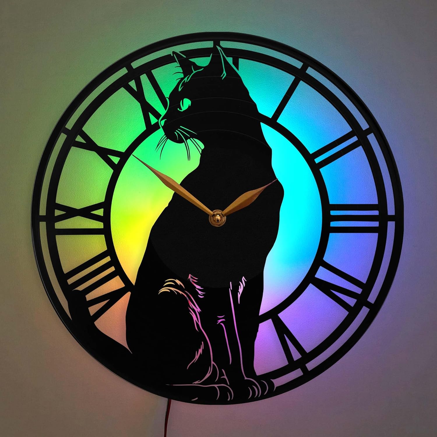 Black Cat Wall Clock, Black Vinyl Record (12" Vinyl Record (Without Backlight))