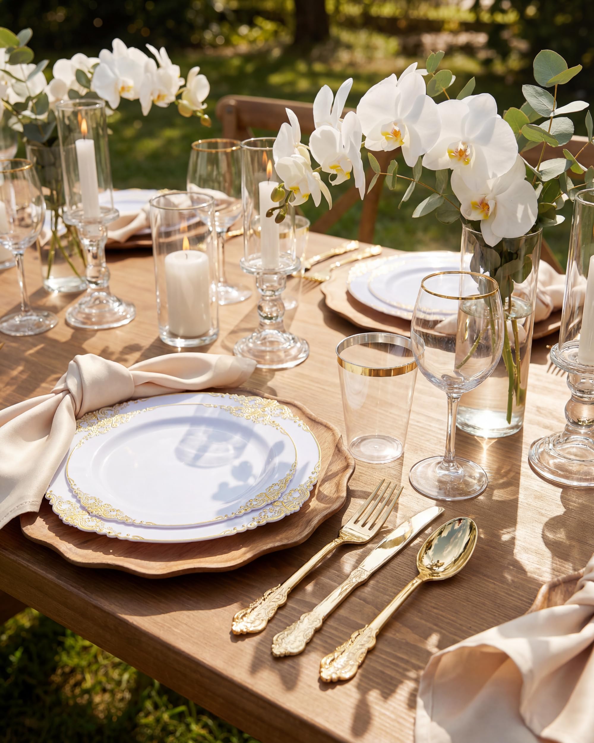 Gold Disposable Plates - 50 Guest Dinnerware Set -8 Gold Disposable Plates - 50 Guest Dinnerware Set -8