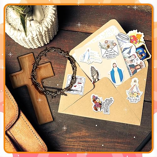 Miniatura 4 de 200 calcomanías católicas para botellas de agua, calcomanías de versículo bíblico de Jesús para niños y adultos, santos, regalos católicos,