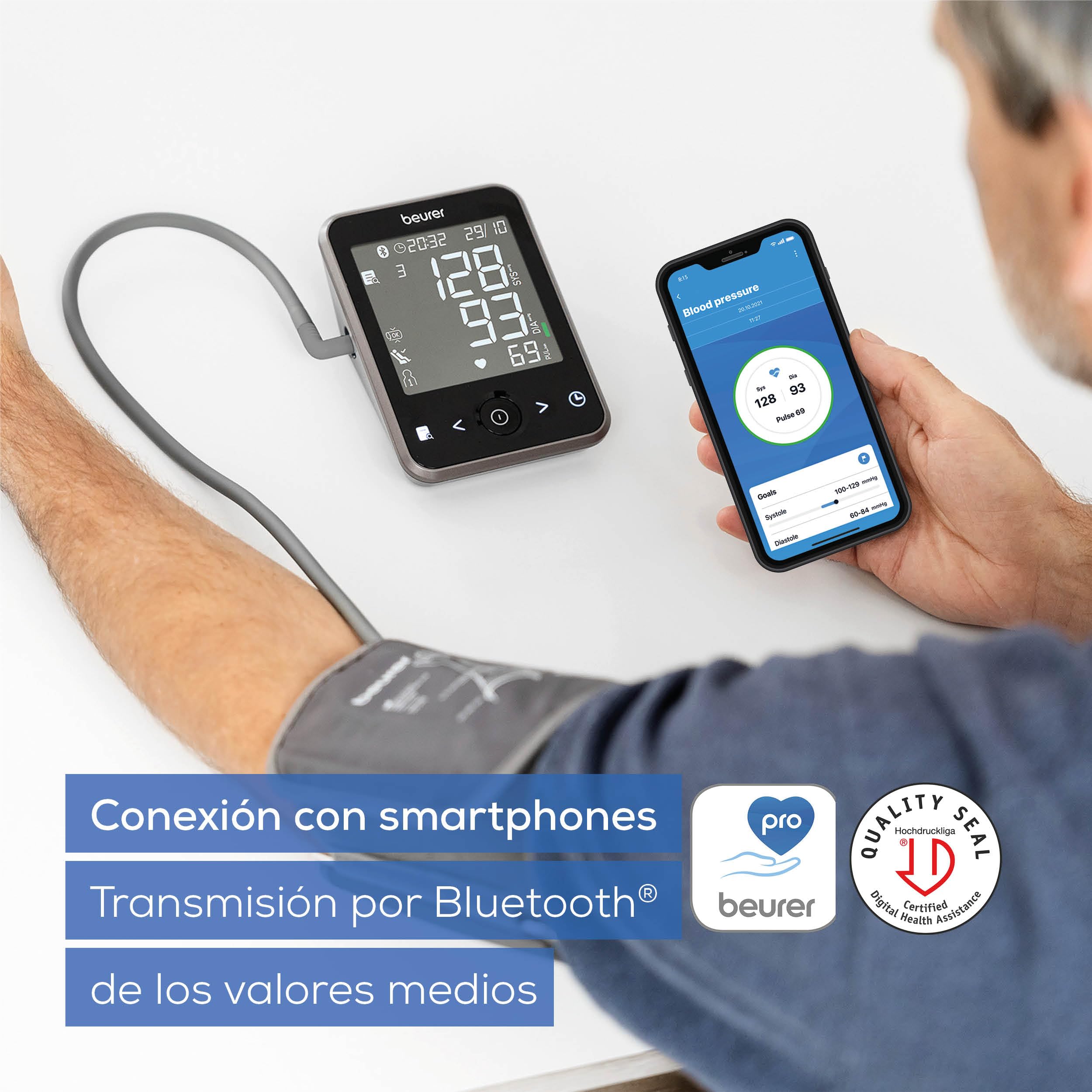 Beurer BM 64 tensiómetro de brazo, detección de AFib, indicador de reposo, manguito 22-42 cm, con aplicación, transferencia de datos a Apple Health