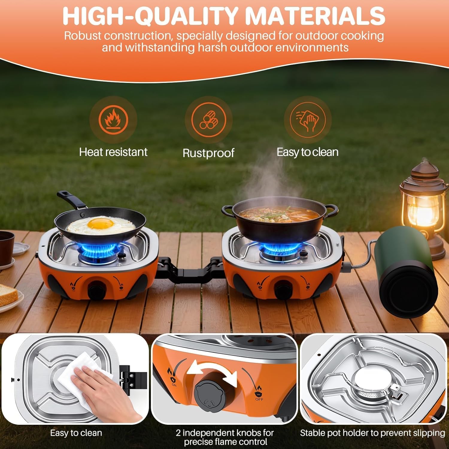 FUNYKICH 2-Burner Foldable Camping Stove with Carrying Bag, Portable Propane Camp Stove with Adjustable Burners & Piezo Ignition, for Camping Tailgating Essentials Gear