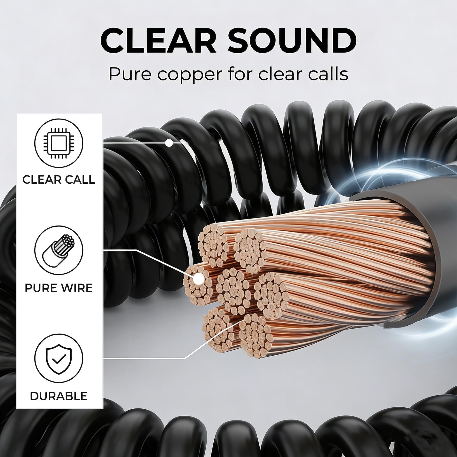 5M Câble téléphonique RJ10 incurvé à ressort en spirale pour combiné téléphonique 5m pour combiné Téléphonique Compatible avec AT&T, Cisco, NEC, ROLM, ITT, TI Téléphones Fixes (Noir)
