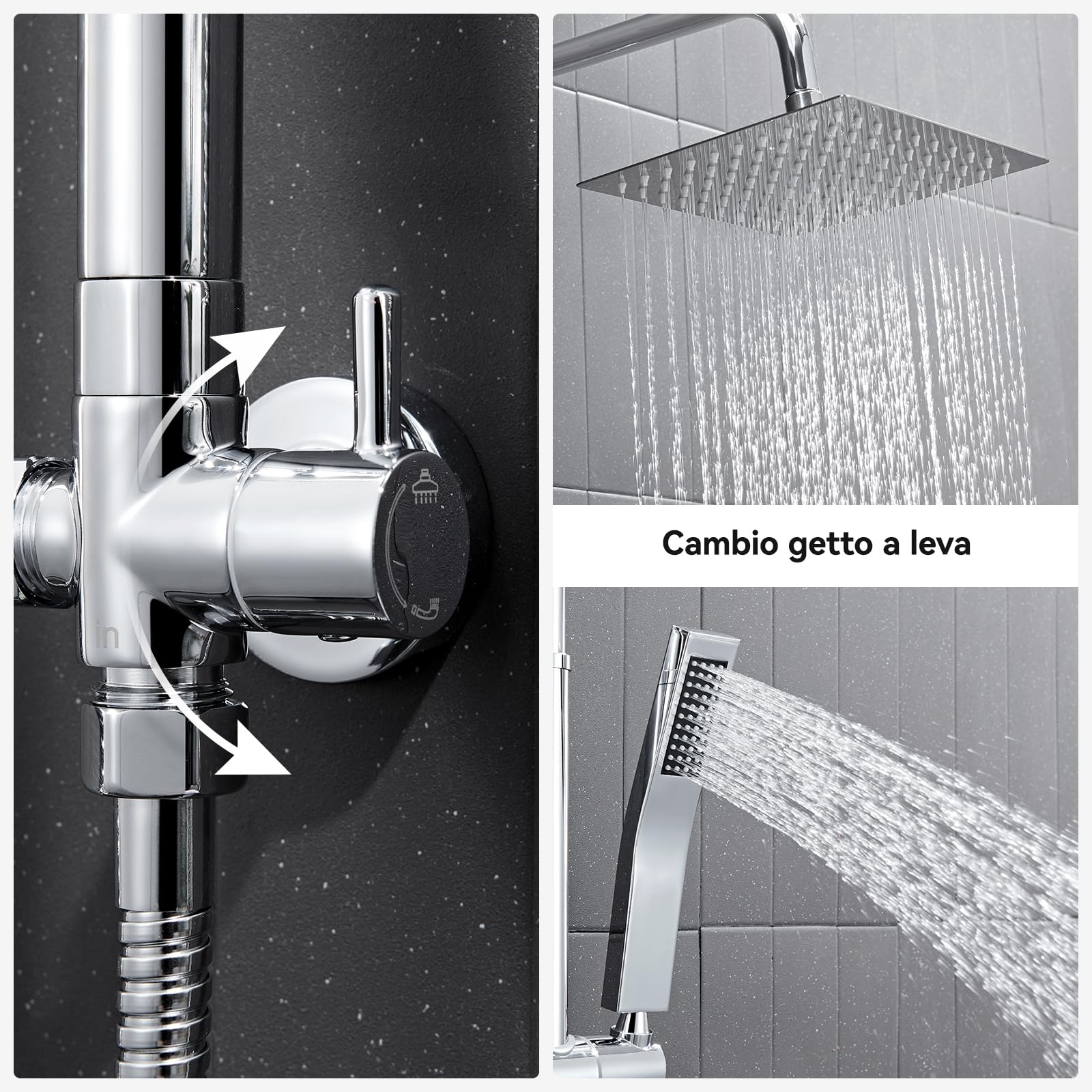 Auralum Colonna Doccia senza Miscelatore, Colonna Doccia Acciaio Inox con Saliscendi Doccia Altezza Regolabile 72-110cm, Asta Doccia con Soffione e Doccetta, Ideal Standard Gruppo Doccia per Vasca