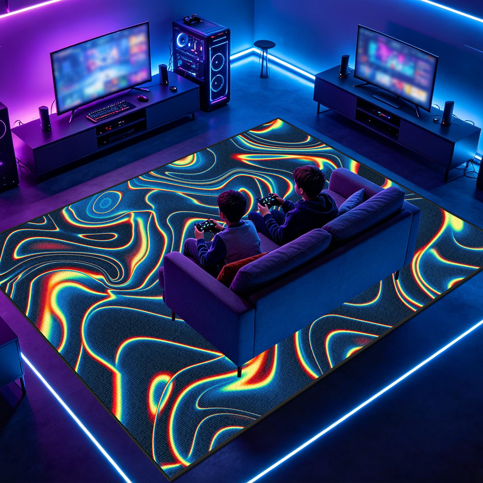 Tapis gamer lavable 70x130 cm anti-dérapant pour salle de jeux