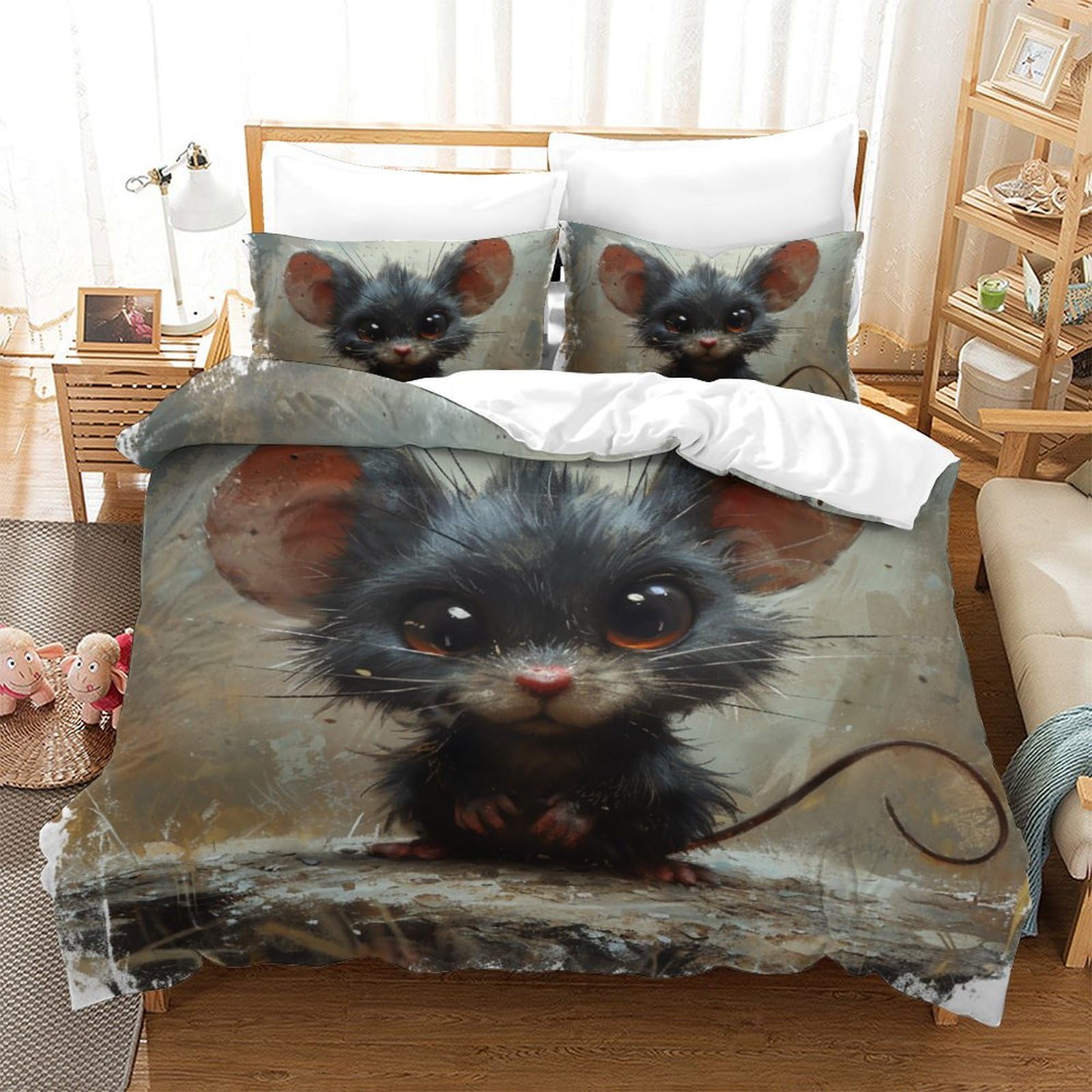 Souris parure de lit respirante avec housse de couette 3 pièces microfibre ultra douce 200x200