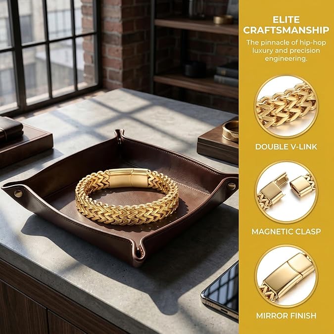 18k Gold Men's Hip-Hop Cuban Chain Bracelet, Paired with Mesh Bracelet, Fashion Accessories for Father's Day, Birthday, Valentine's Day Gifts