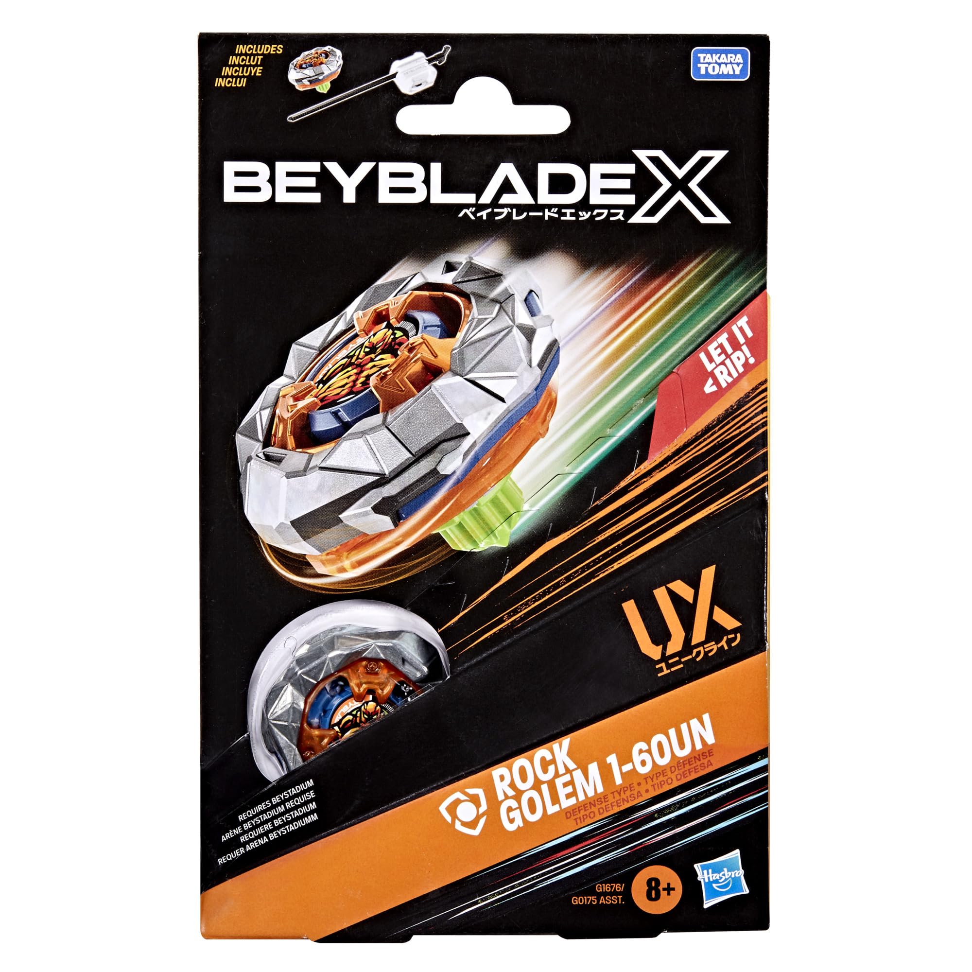 Hasbro Beyblade X, Set Starter Pack Rock Golem 1-60UN UX con Trottola e Lanciatore