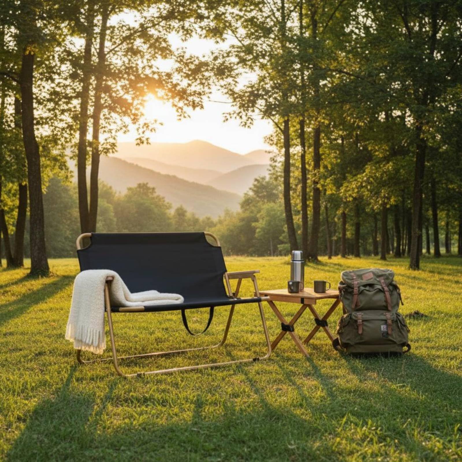 Outdoor Faltstuhl Doppel Campingstuhl Klappbank Loveseat mit Strapazierfähigem Oxford Bezug Stabilem Stahlrahmen Und Angenehmen Armlehnen Faltbar für, Khaki Rahmen Grün