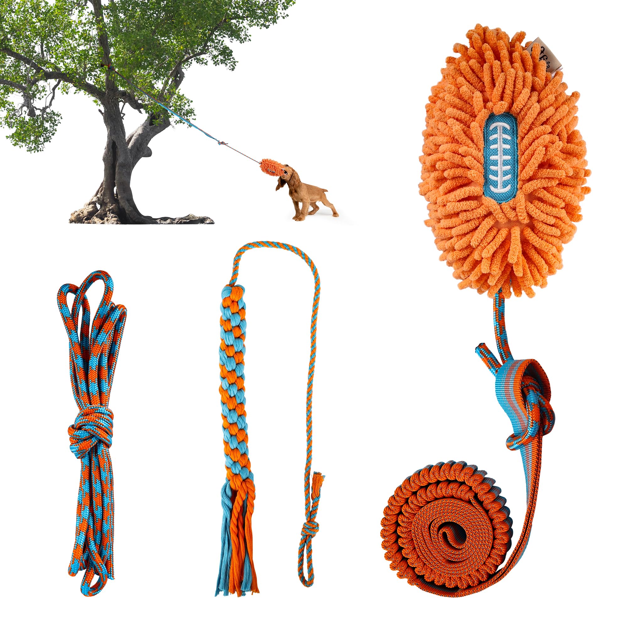ALL FOR PAWS Dog Bungee Tug Toy, Outdoor Hanging Bungee from Tree for Chase & Tug Fun, Interactive Tug-of-War Toy for Small and Medium Dogs, Bungee Cord with Dog Rope Toy & Soft Chew Toy