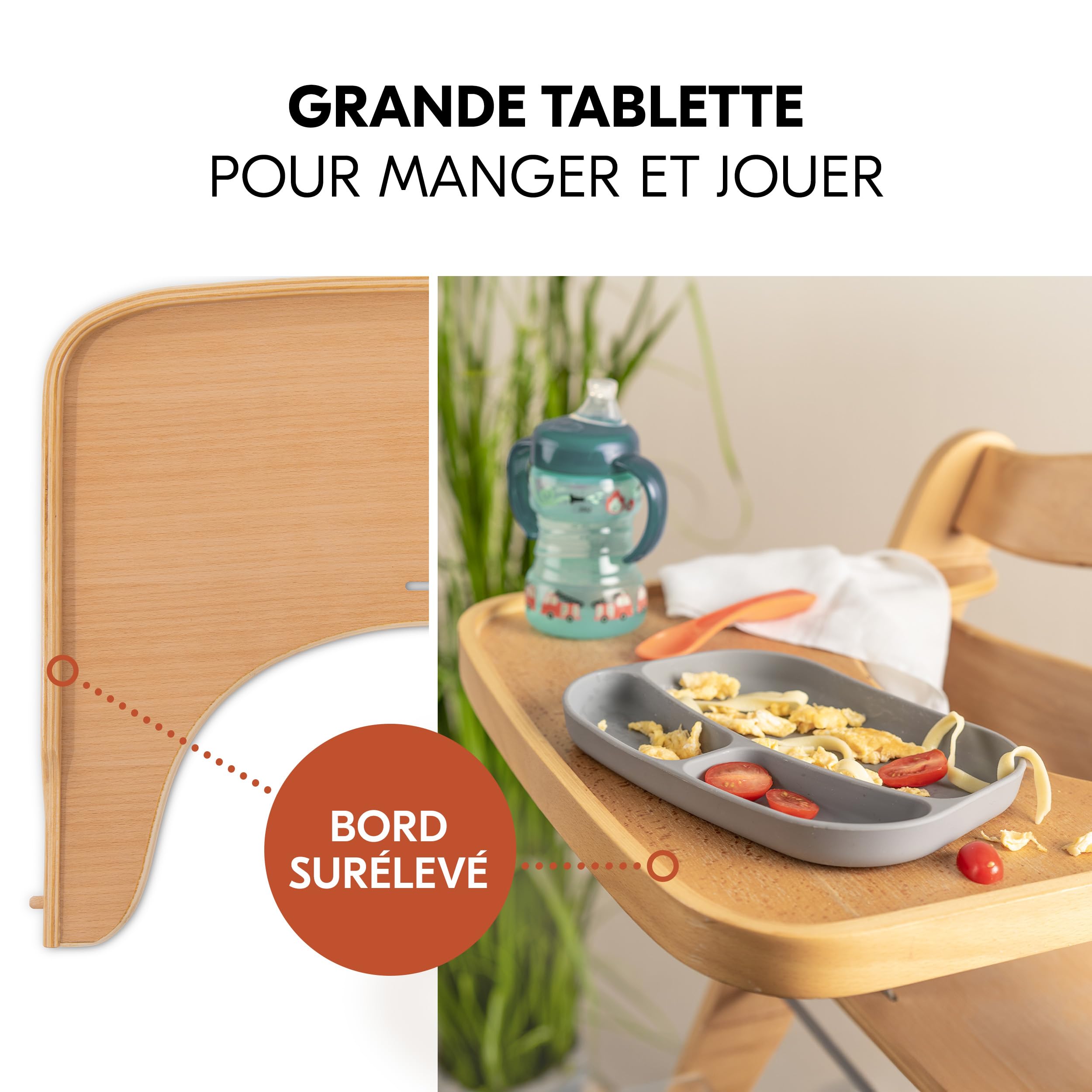 hauck Chaise Haute Bébé Alpha Move en Bois avec Plateau Repas - Natural | Chaise haute évolutive en bois de hêtre FSC, de 6 mois à 90 kg, avec roulettes, harnais 5 points et tablette amovible