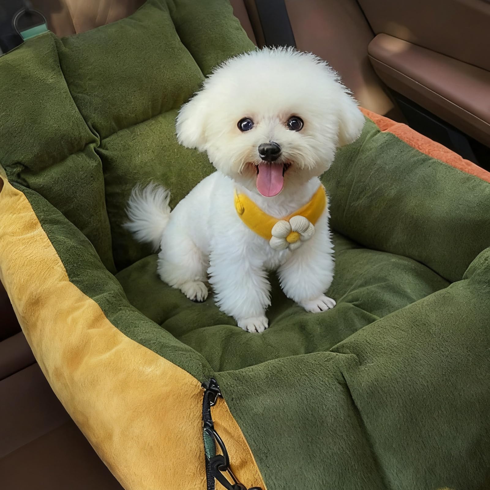 Asiento Coche para Perros Pequeños con Bolsillos y Cinturón de Seguridad | Transportín Para Gatos Para Viajes Coche Diario Cachorro Interior Exterior Transporte Púb