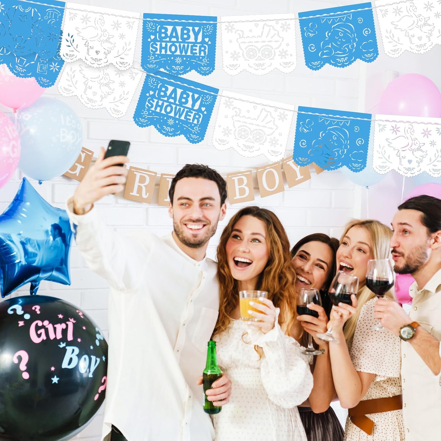 Mindsoft 6 Pack 98.43 ft Baby Shower Papel Picado Mexican Banner Cielito Lindo Party Plastic Fiesta Banner Talavera Theme Decorations for Baby Shower Party Hanging(Blue and White)