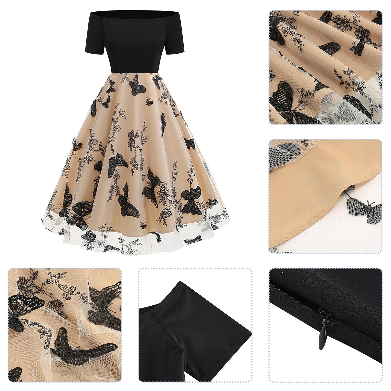 Odizli Robe vintage des années 50 pour femme - En maille - Épaules dénudées - Pour fête, mariage, coctail