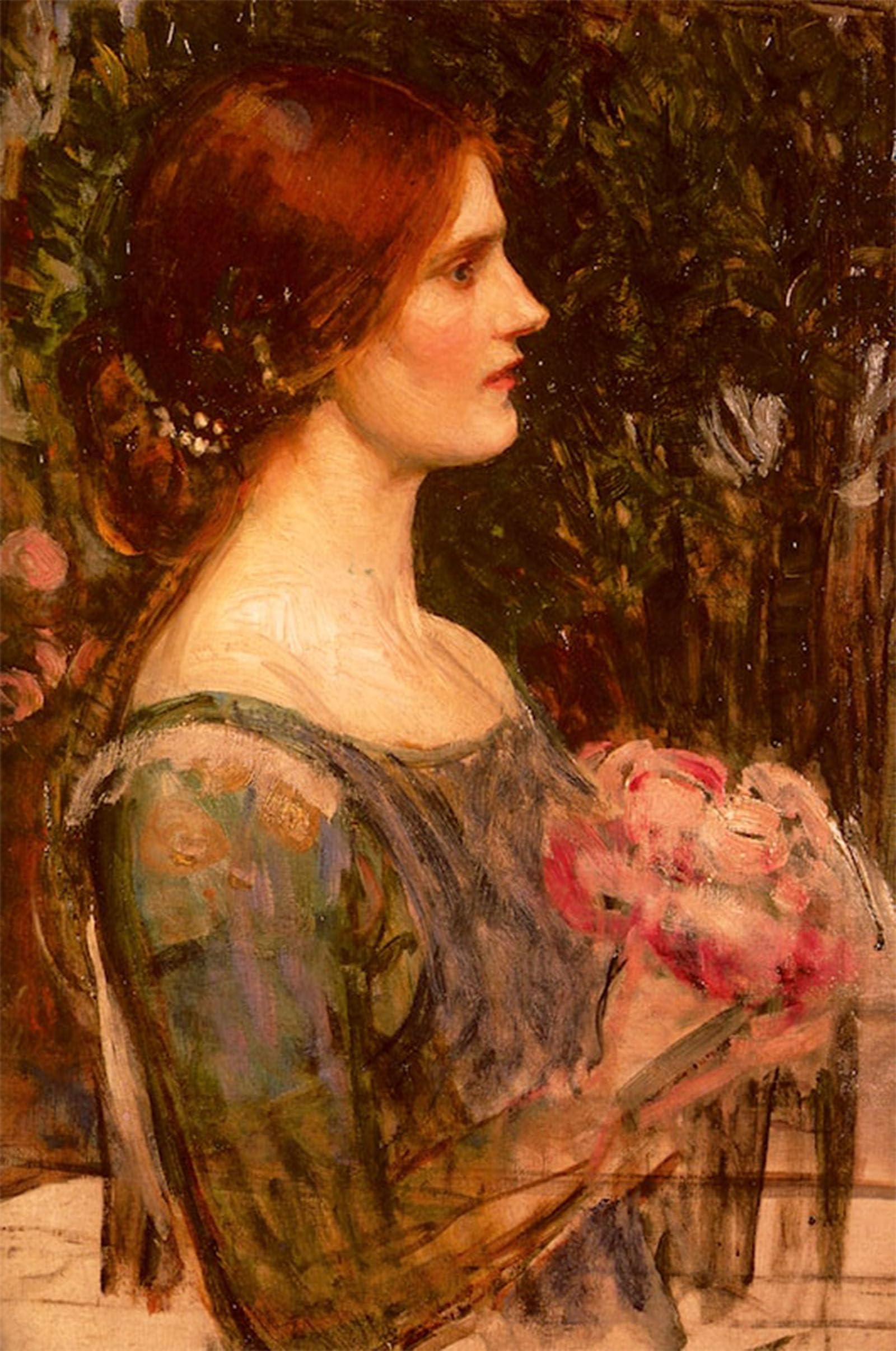 Lienzo decorativo para pared de salón: pintura mural El Ramo de Waterhouse en 60x90cm 5
