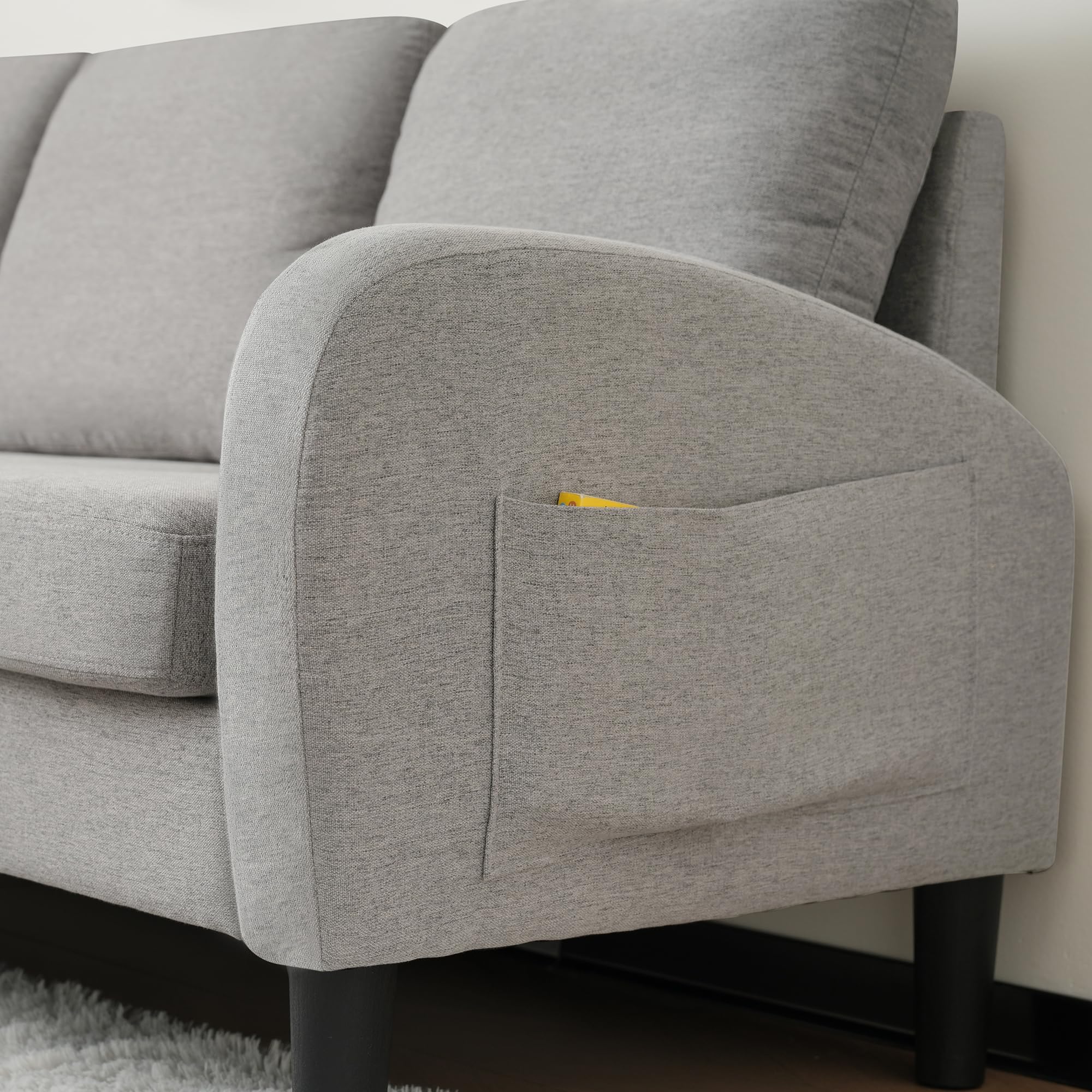 TIZZ Divano angolare a forma di L con chaise longue - Divano a 3 posti, 166 x 118 x 77 cm, tessuto in lino di cotone traspirante, gambe in plastica, design modulare, ideale per soggiorno, appartamenti