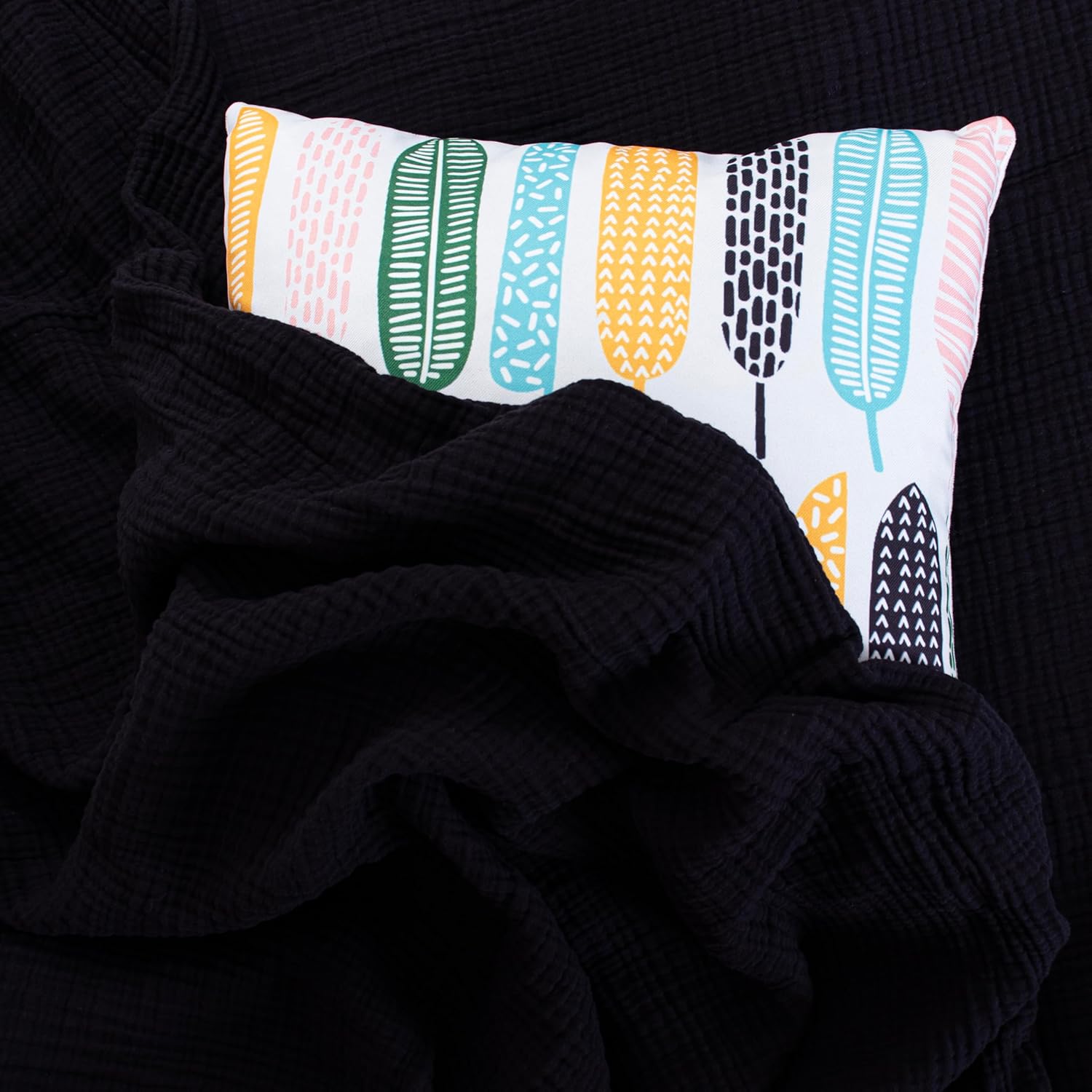 PÜSKÜL- Premium 100% Turkish Cotton Muslin Blankets Queen XL Size for Bed Couch Sofa, Airy Light Soft Gauze Throw Blanket for Adults, Made in Turkey (Black, Queen XL Size 95" x 102" inch)