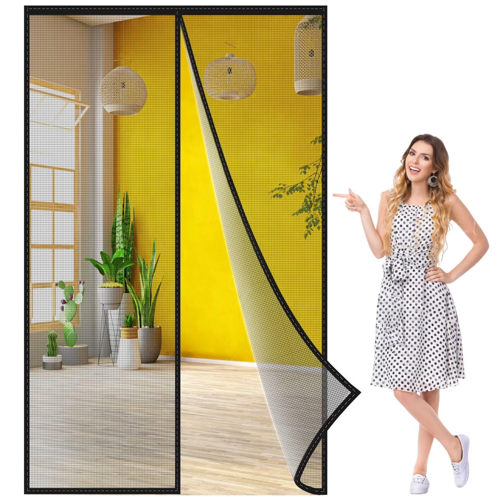 Magnetic Fly Screen Door 90x150 cm, Anti Mosquito Mesh Fly Curtain Magnets from Top to Bottom Door Seal Automatically for Balcony Sliding Living Room Black, Reinforced