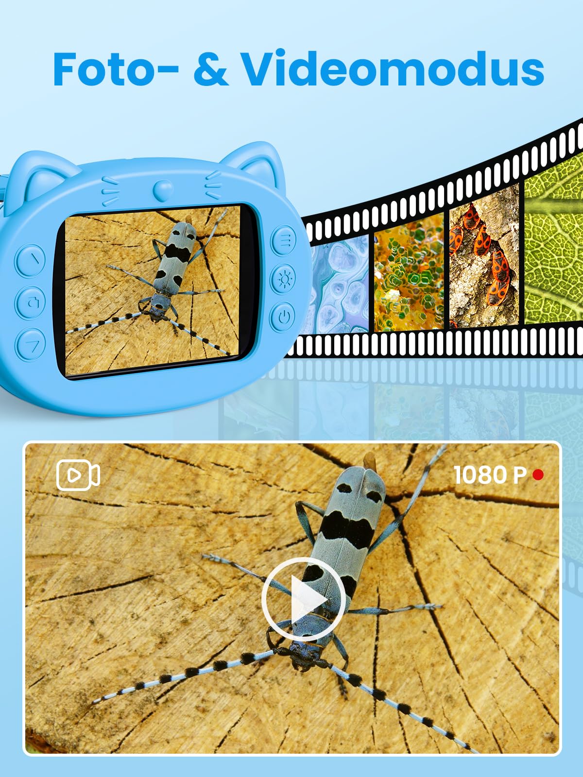 Mikroskop für Kinder Lupe, 2.4" Größer IPS Bildschirm Digitales Tragbares Taschenmikroskop mit 1000-facher Vergrößerung, Handy Experimente Kindermikroskop Spielzeug ab 3 Jahren - Blau