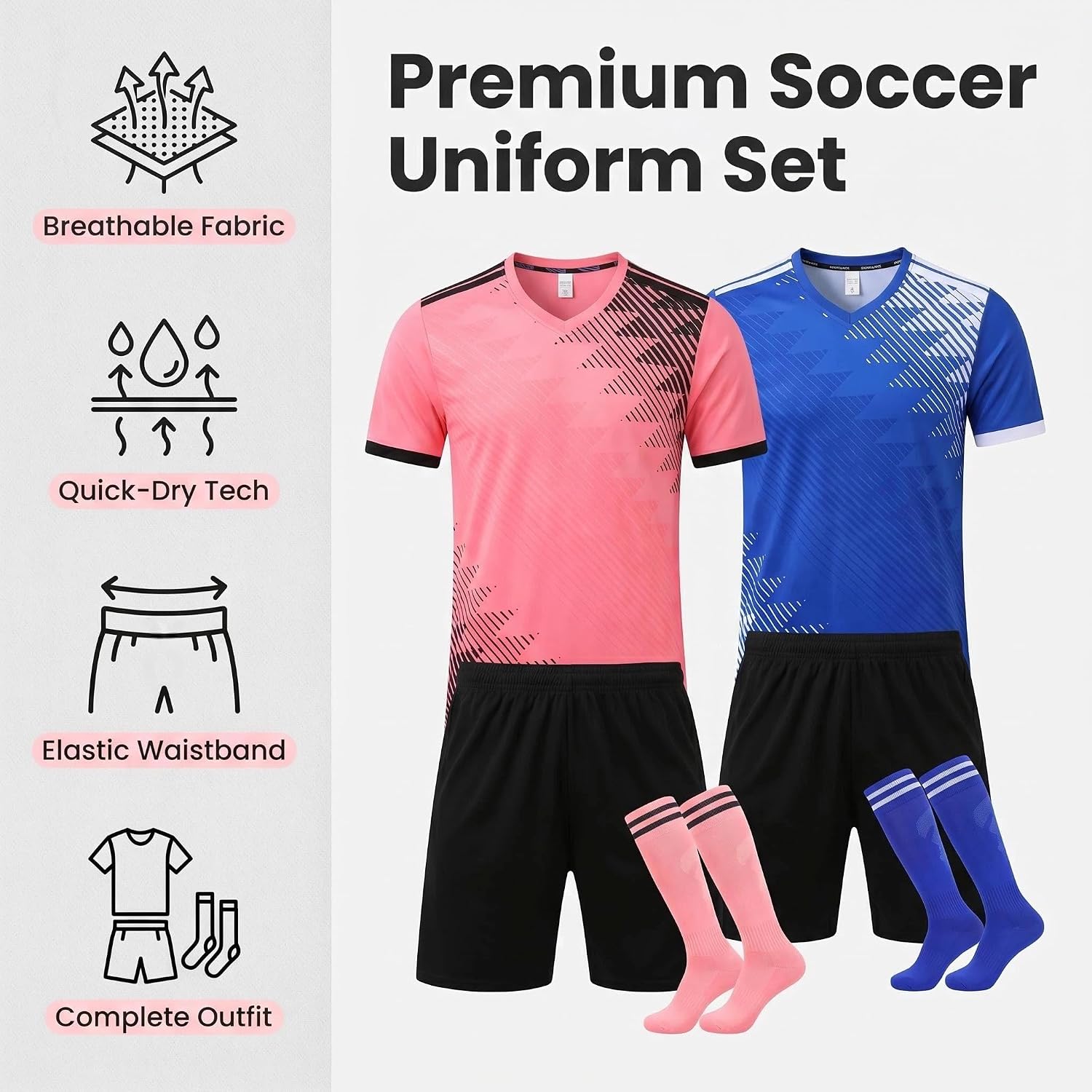 Kids Soccer Jersey with Socks Athletic Football Uniform Set Boys & Girls Quick Dry Sportswear
